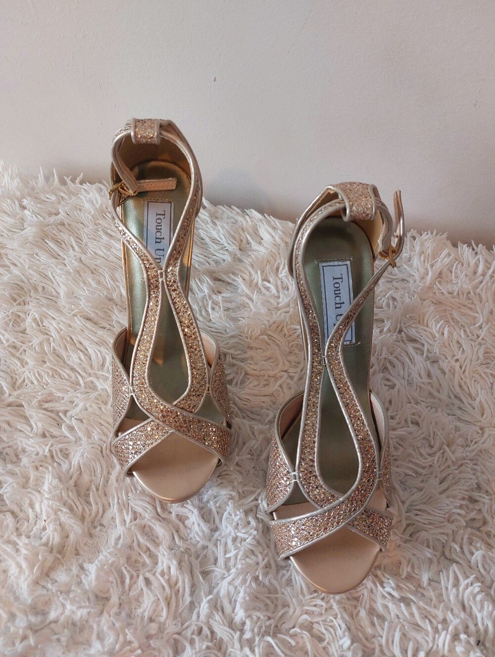 Touch Ups Champagne Gold Sequined Strappy Heels Size 8